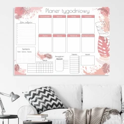 Weekly planner whiteboard 416 - Styled in a living room with light-colored walls and a gray sofa.