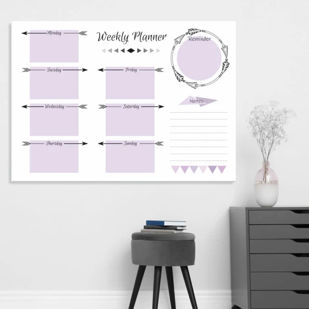 Weekly planner dry-erase board 405 - Office setup with light-colored walls and minimalist furniture.