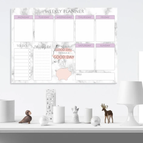 Weekly planner dry-erase board 413 - Office setup with light-colored walls and minimalist furniture.