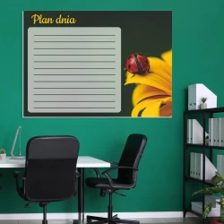 Daily planner dry-erase board ladybug 358 - Office setup. Green wall, black furniture, light accents.