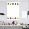 Dry-erase kitchen board with vegetable and fruit design. Colorful fruit illustrations on a white background.