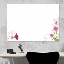Dry-erase board 01X 041 flowers - Graphic design featuring pink flowers in the corners.