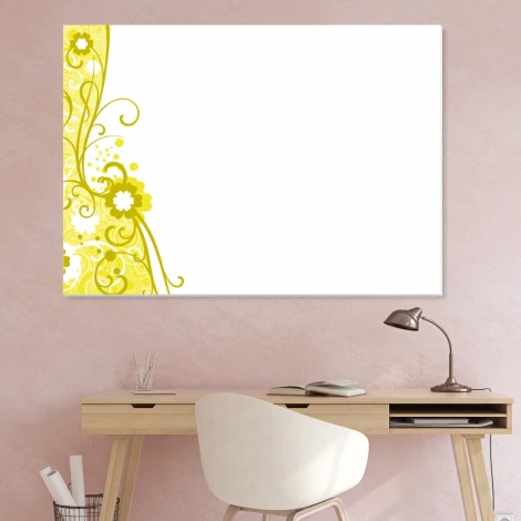 Dry-erase board 01X 049 decorations - Graphic design. Yellow floral patterns on a white background.