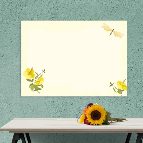 Dry-erase board 01X 060 flowers - Graphic design with yellow flowers and a butterfly on a light background.