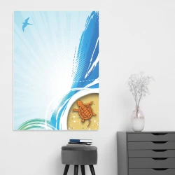 Dry-erase board 01X 090 turtle - Graphic design featuring a turtle against wavy lines in shades of color.