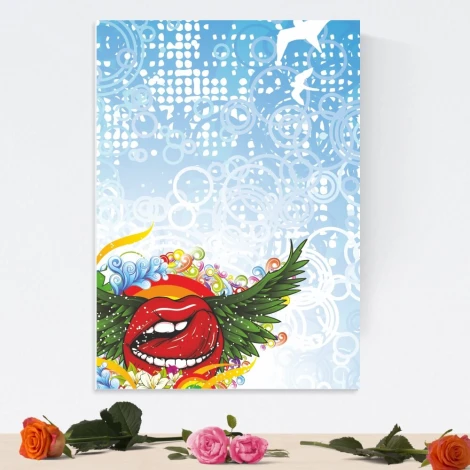 Dry-erase board 01X 095 lips - Graphic design featuring lips with green wings on a blue circle background.