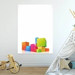 Dry-erase board 01X 096 abstraction - Graphic design with colorful cubes of various sizes on a white background.