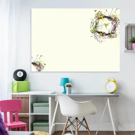 Dry-erase board 01X 104 butterflies - Office setup with light-colored walls and pastel furniture.