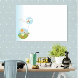 Dry-erase board 120 rooster - Graphic design featuring a rooster, clouds, and a balloon on a light background.