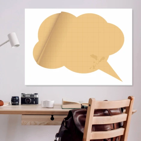 Whiteboard 145 with paper smoke - Office setup. Light-colored walls, wooden furniture.