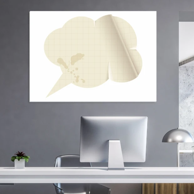 Dry-erase board 146 with paper speech bubble design. Cloud shape featuring a subtle beige pattern.