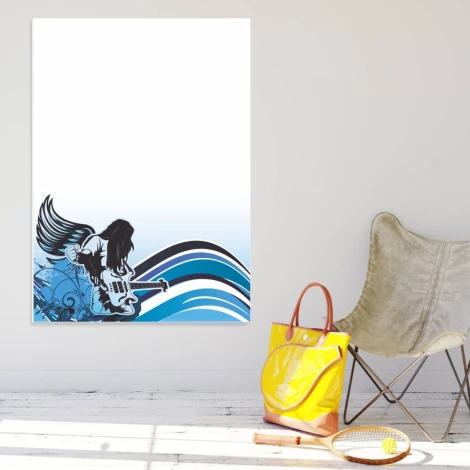 Dry-erase board 149 guitarist - Graphic design featuring a guitarist with wings against wavy lines.