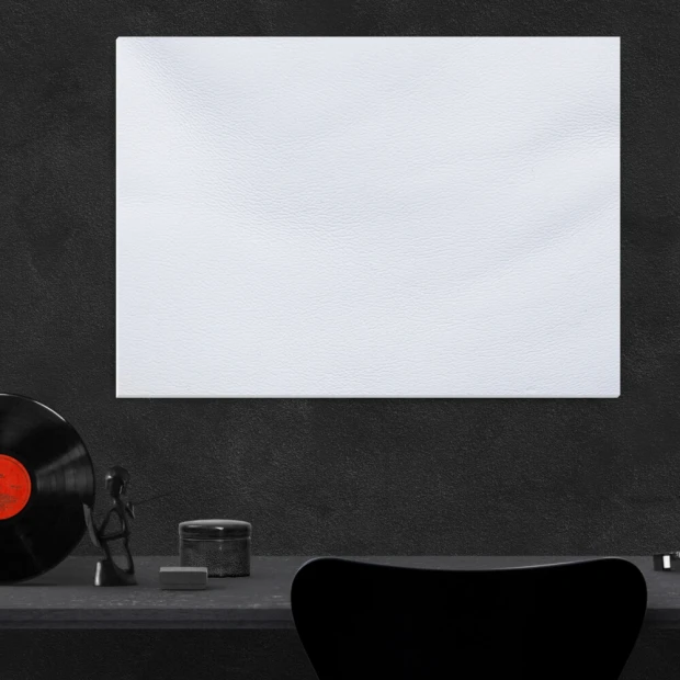 Whiteboard 154 with leather texture - Office setup. Dark walls, minimalist furniture.