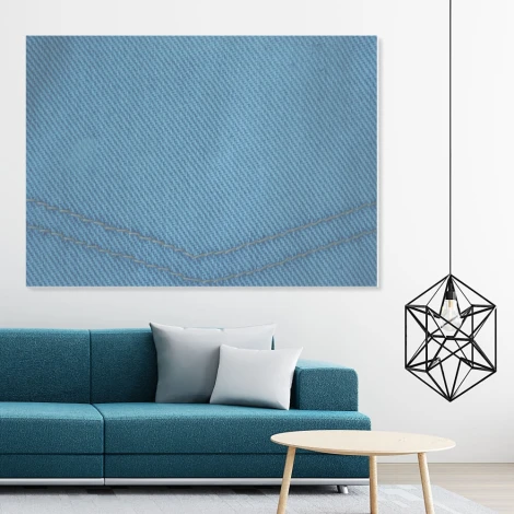 Dry-erase board 158 jeans - Living room setup with light-colored walls and blue-toned furniture.