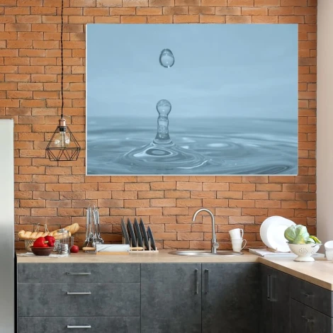 Water-resistant whiteboard 175 - Kitchen setup with brick-colored walls and gray-silver furniture.
