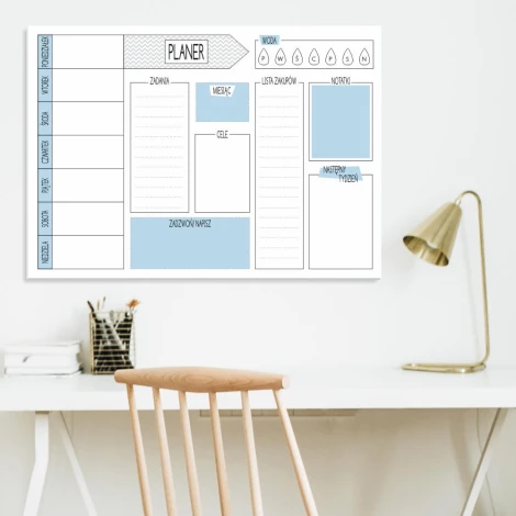 Dry-erase planner board 412 - Office setup with light-colored walls and modern furniture in neutral tones.