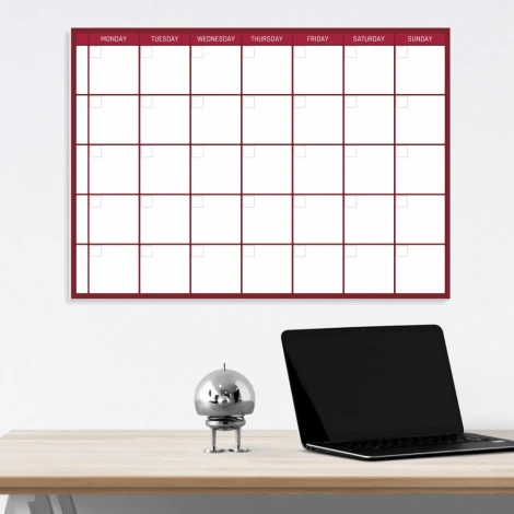 Weekly planner dry-erase board in English, featuring a simple layout with rectangles for each day of the week.