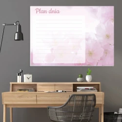 Dry-erase daily planner board with floral design 353 - Office decor. Bright walls and wooden furniture.
