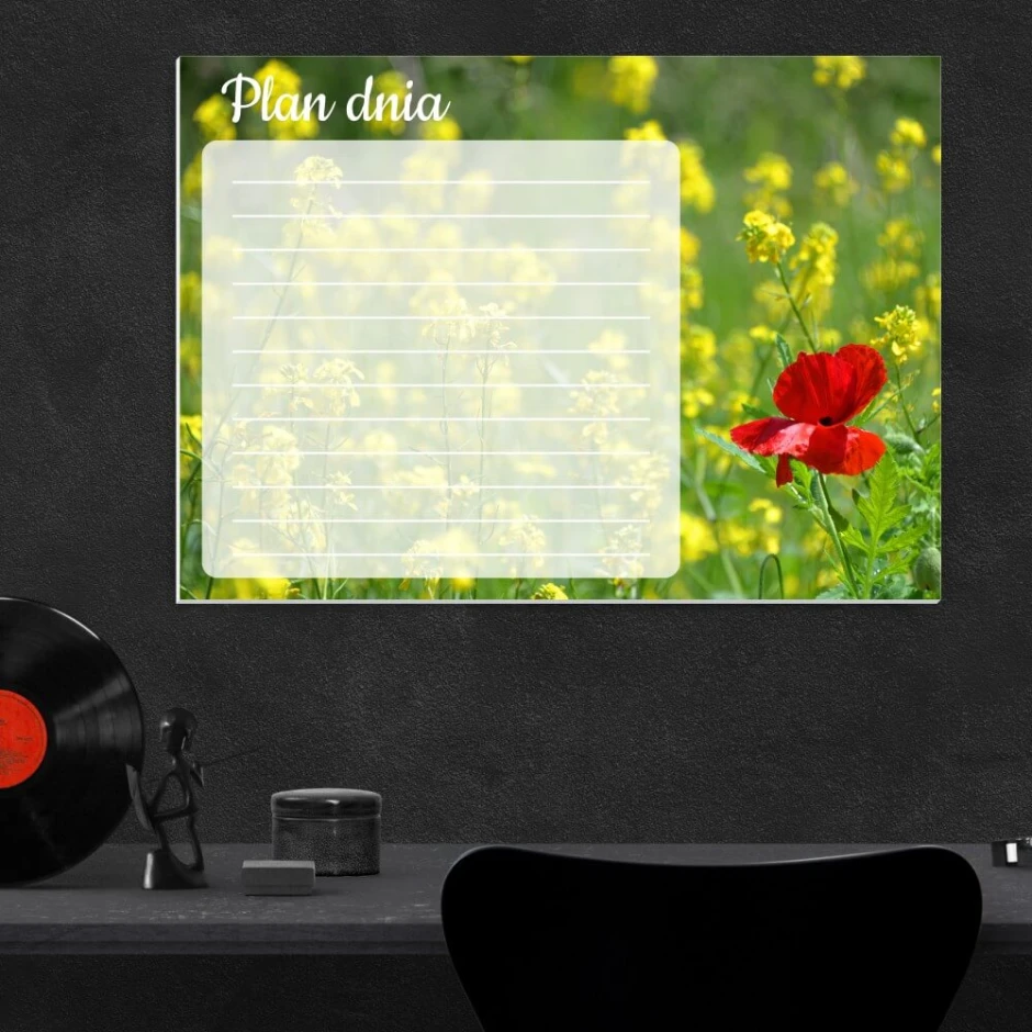 Daily planner whiteboard mak 363 - Office setup with dark walls and minimalist furniture.