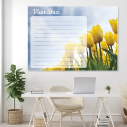 Day planner whiteboard with tulips 362 - Office arrangement. Light-colored walls, modern furniture.