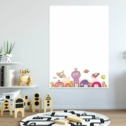 Dry-erase board for kids, Cosmic Adventure 311 - Features colorful houses and planets in the design.