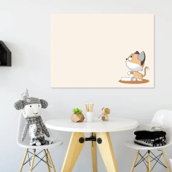 Dry-erase board for kids with a cat design, ideal for bright children\'s rooms with simple furniture.