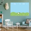 Dry-erase board for kids featuring a sheep in a meadow design with a green field against a blue sky.