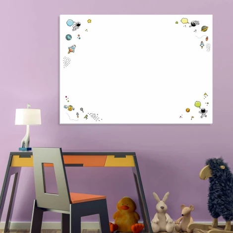 Dry-erase board for kids, space theme 573 - Decor for a child\'s room. Purple walls, desk.