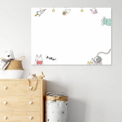 Dry-erase board for kids, space theme 574 - Features rockets, planets, and stars on a white background.