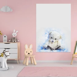 Dry-erase board for kids featuring a bear design, styled in a bright pink children\'s room with light furniture.
