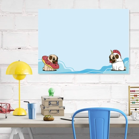 Dry-erase board for kids with dog design 577 - Office setup with light-colored walls and simple, muted furniture.