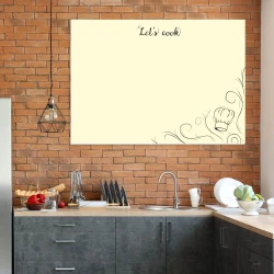 Dry-erase board for kitchen Lets Cook 536 - Kitchen arrangement with dark furniture, brick wall, and light accents.