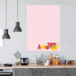 Dry-erase board for the kitchen featuring fruit illustrations: watermelon and lemon on a pink background.