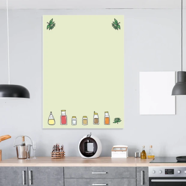 Dry-erase board for kitchen spices 545 - Modern kitchen decor with light-colored walls and stylish furniture.