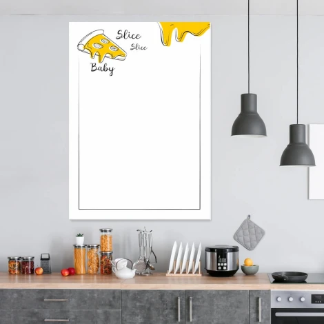 Dry-erase board for kitchen slice slice baby 543 - Modern kitchen setup with gray walls and appliances.