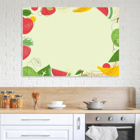 Dry-erase board for the kitchen featuring colorful fruits and vegetables on a light background. Design 539.