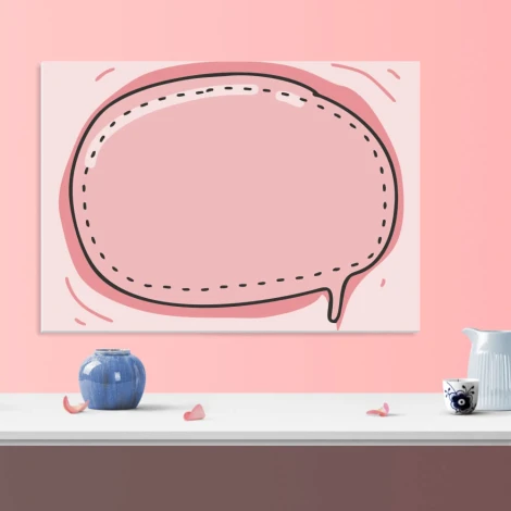 Pink round speech bubble dry-erase board with a black border.