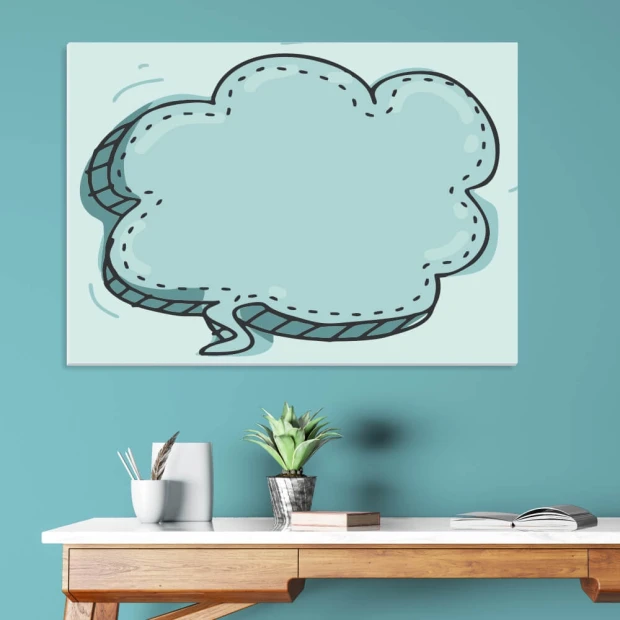 Dry-erase board Dymek 451 - Office setup with blue walls, simple furniture, and plants.