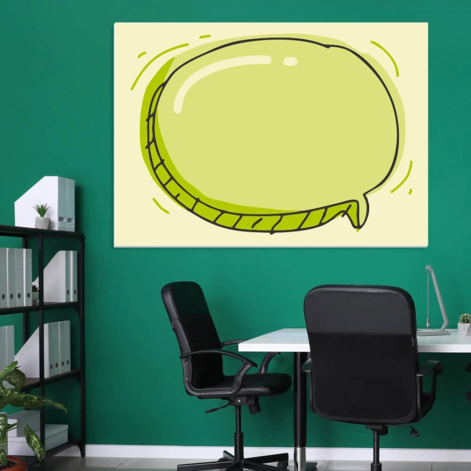 Dry-erase board Dymek 453 - Office setup with a green wall and modern black and white furniture.