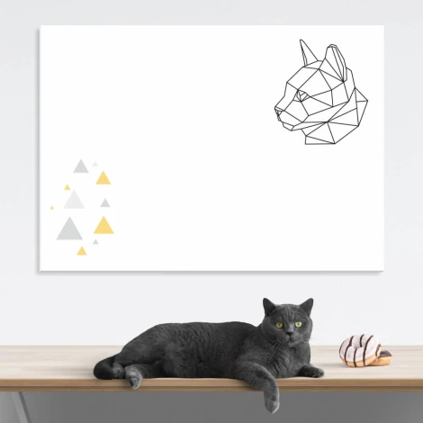 Dry-erase board cat 458 - Graphic design featuring a geometric cat outline and triangles.