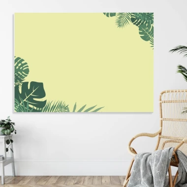 Dry-erase board with leaf design 498 - Green leaves on a light background with various shapes and arrangements.
