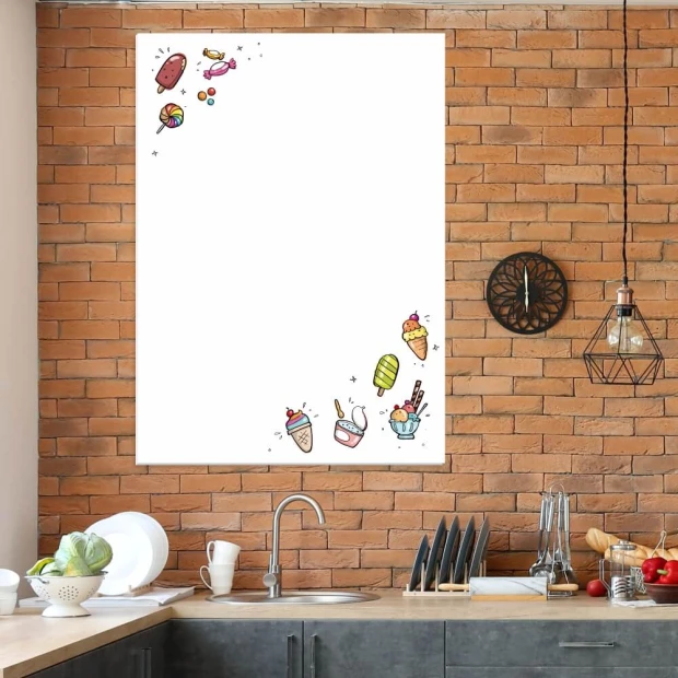 Dry-erase board 557 - Graphic design featuring ice creams, drinks, and sweets in various shapes.