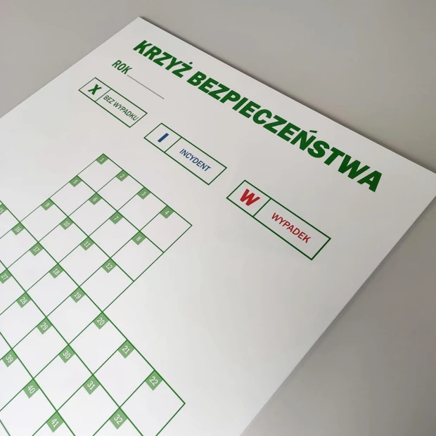 Annual safety cross, lean dry-erase magnetic board 137 - Graphic design with a date grid.
