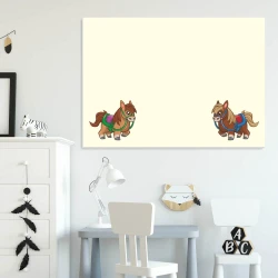 Dry-erase board for kids with horses design - Styled in a bright children\'s room with light walls and white furniture.