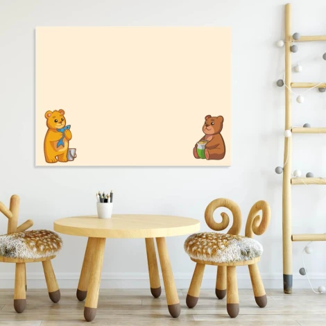 Dry-erase board for kids with bear design - Styled in a bright children\'s room with wooden furniture.