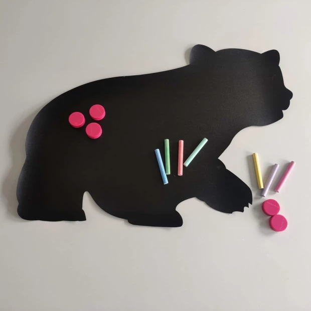 Chalkboard magnetic board bear 372 - Bear shape with colorful crayons and magnets.