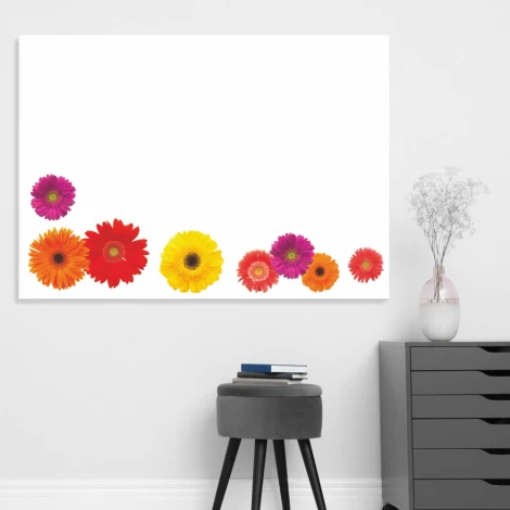 Dry-erase board 01X 074 gerberas - Graphic design with flowers in various colors along the bottom edge.