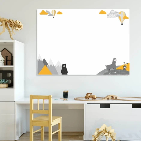 Dry-erase board for kids featuring an alpaca and bear design, perfect for bright children\'s room decor.