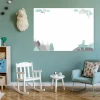 Dry-erase board for kids featuring an alpaca, bear, rabbit, and balloons. Perfect for a green-themed children\'s room.