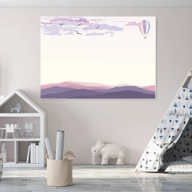 Dry-erase board for kids with balloon design, perfect for a bright, minimalist children\'s room.